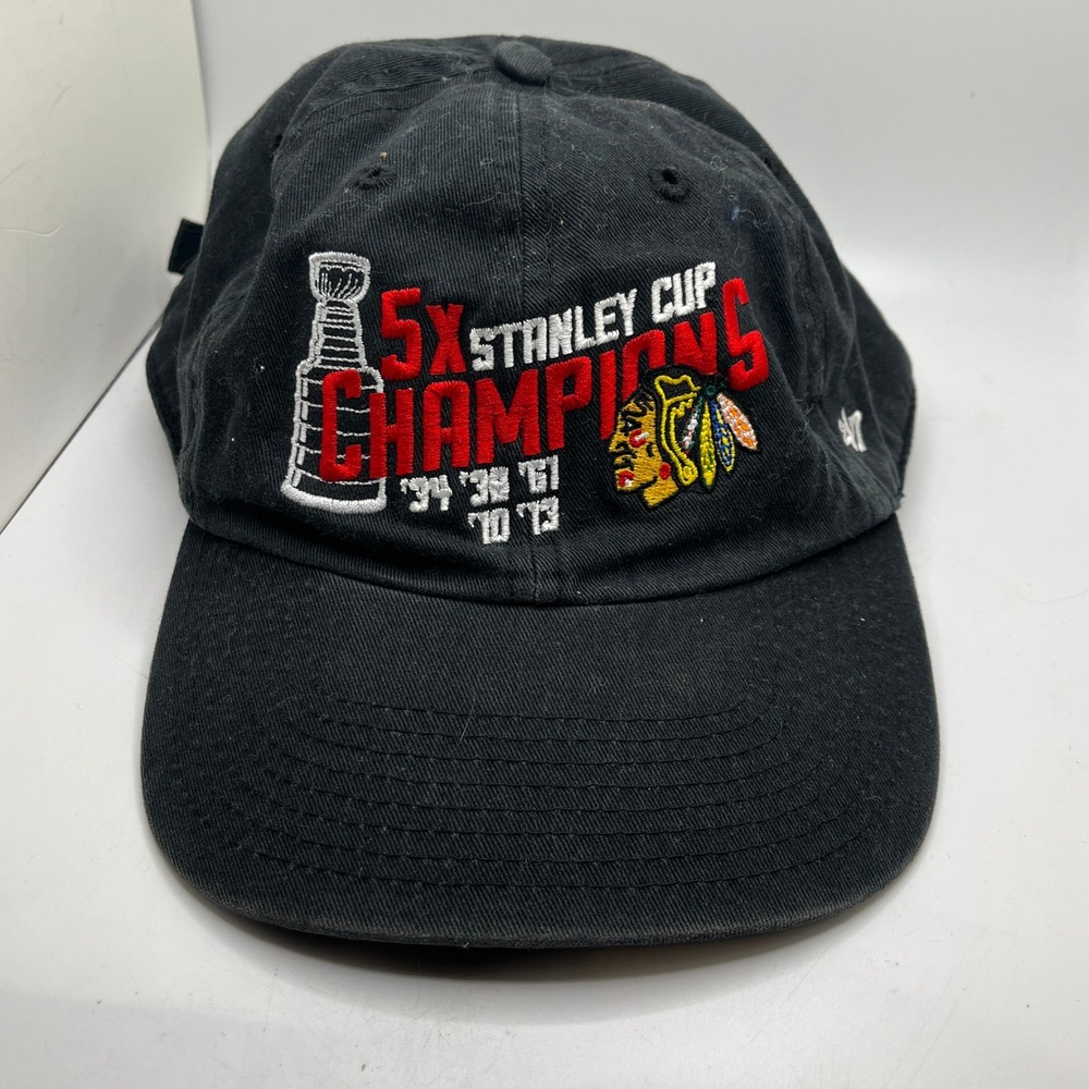 '47 Chicago Blackhawks 5X Stanley Cup‎ Champs Adjustable Strapback Hat Black OS
